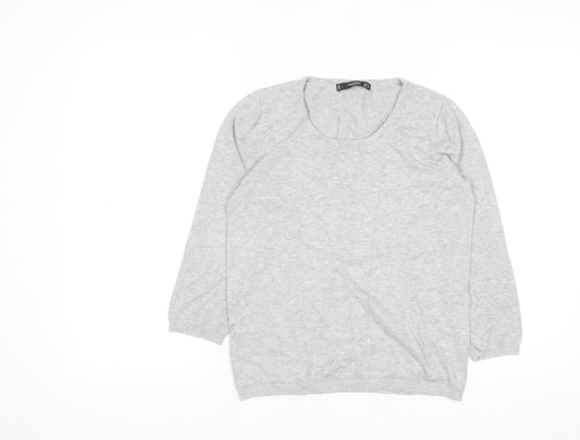 Mango Women Grey Scoop Neck Long Sleeve Pullover Jumper Size S