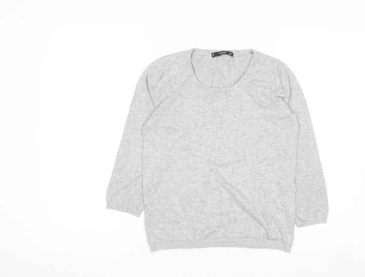 Mango Women Grey Scoop Neck Long Sleeve Pullover Jumper Size S