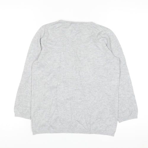 Mango Women Grey Scoop Neck Long Sleeve Pullover Jumper Size S