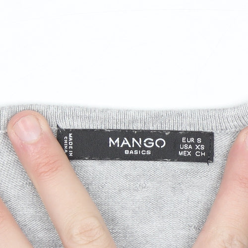 Mango Women Grey Scoop Neck Long Sleeve Pullover Jumper Size S