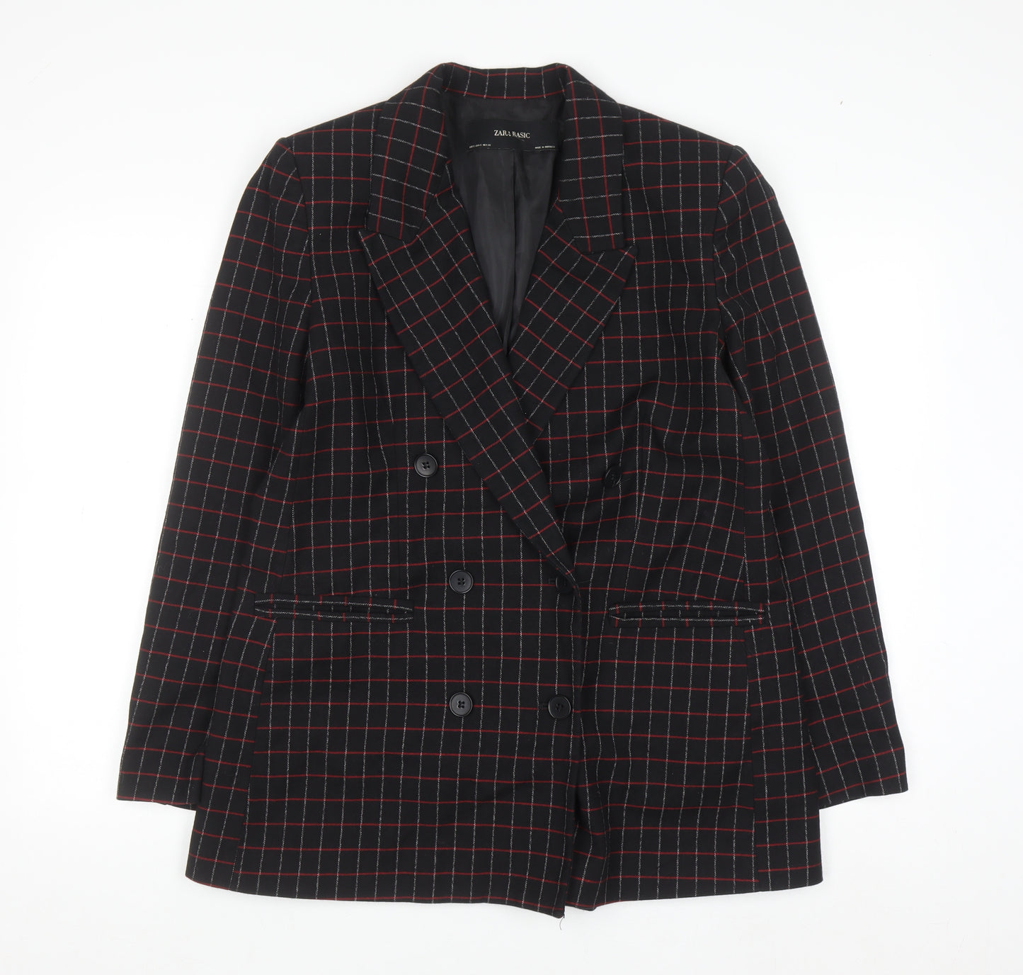 Zara Basic Women’s Black Checked Wool Blend Blazer Jacket Size S