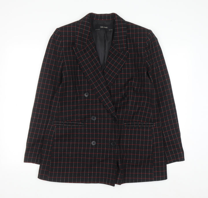 Zara Basic Women’s Black Checked Wool Blend Blazer Jacket Size S