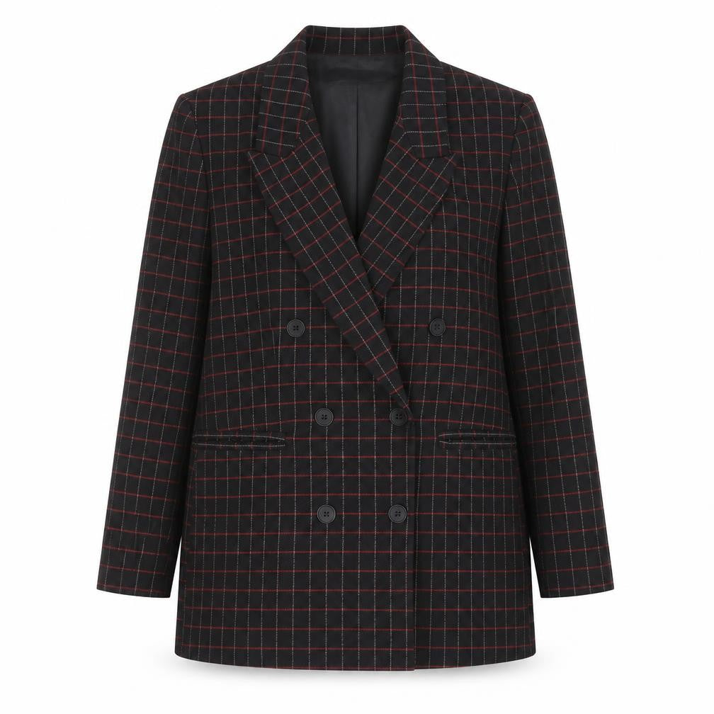 Front view of Zara Basic Women’s Black Checked Wool Blend Blazer Jacket, size S
