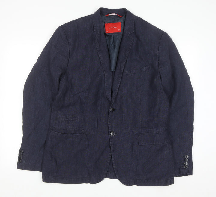 Zara Man Blue Linen Blazer Jacket Men 2XL Regular Fit