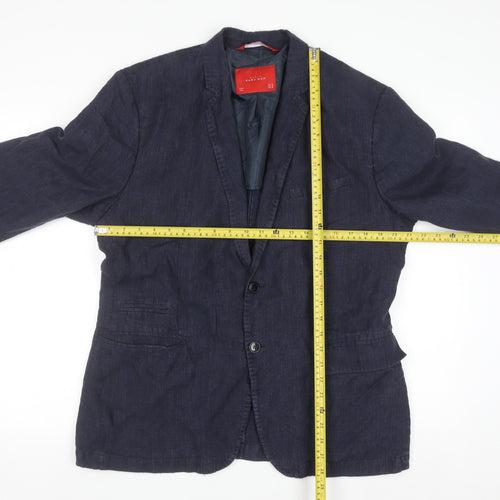 Zara Man Blue Linen Blazer Jacket Men 2XL Regular Fit