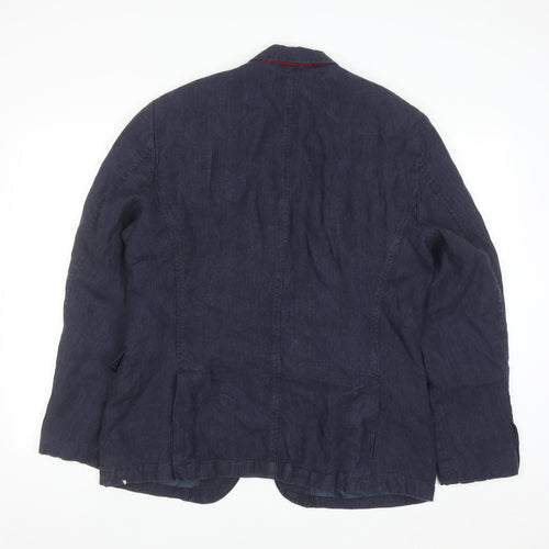 Zara Man Blue Linen Blazer Jacket Men 2XL Regular Fit