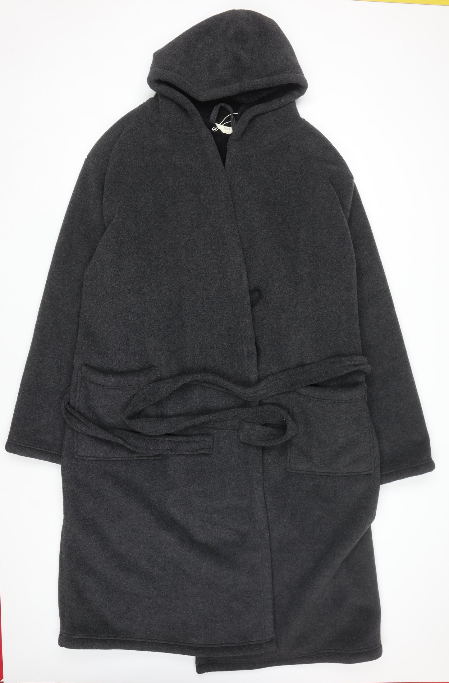 Marks and Spencer Men’s Grey Fleece Hooded Robe 2XL Belted Winter