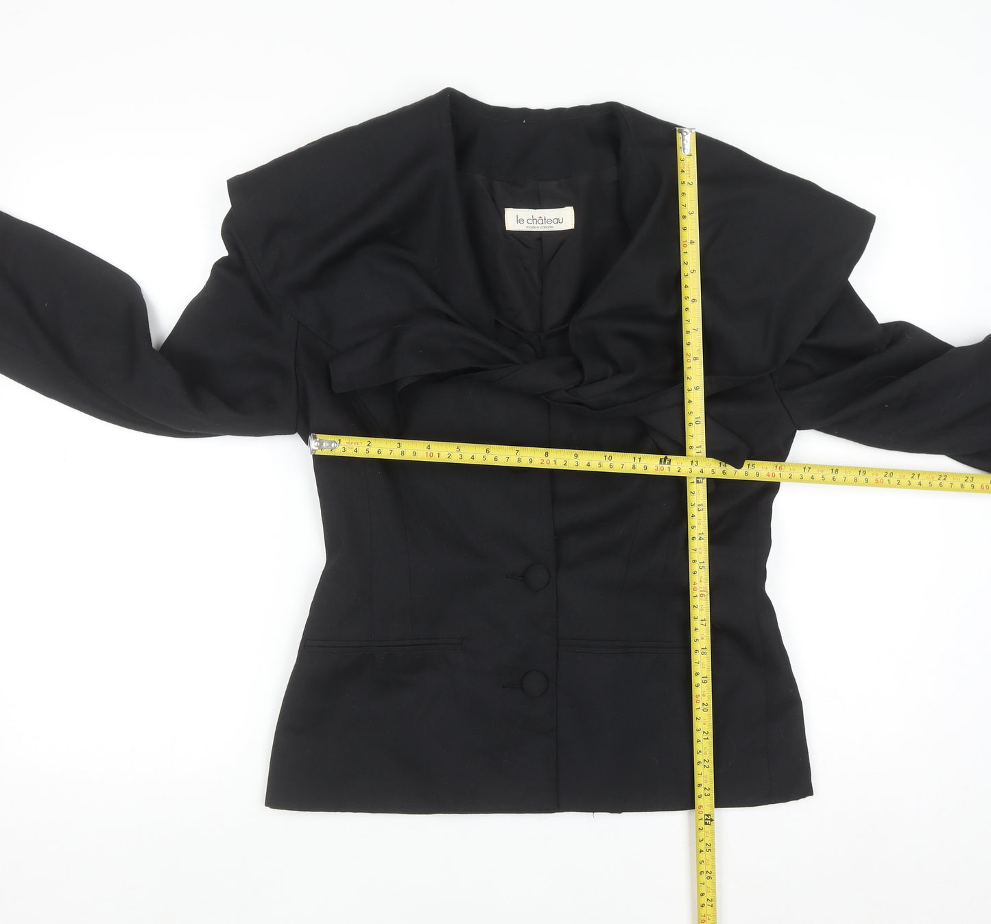 Le Château Women's Black Bow Collar Blazer Size 8 Classic Formal Jacket