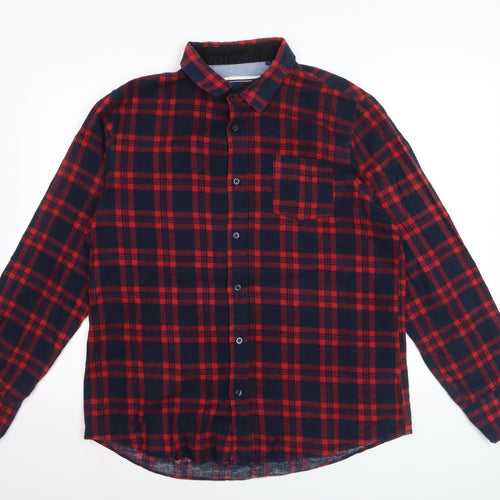 Brave Soul Men's Red Navy Flannel Check Button-Up Shirt Size L