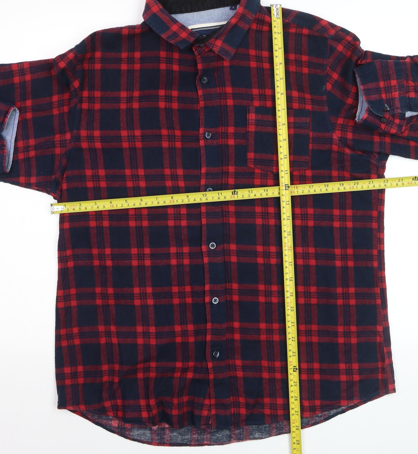Brave Soul Men's Red Navy Flannel Check Button-Up Shirt Size L