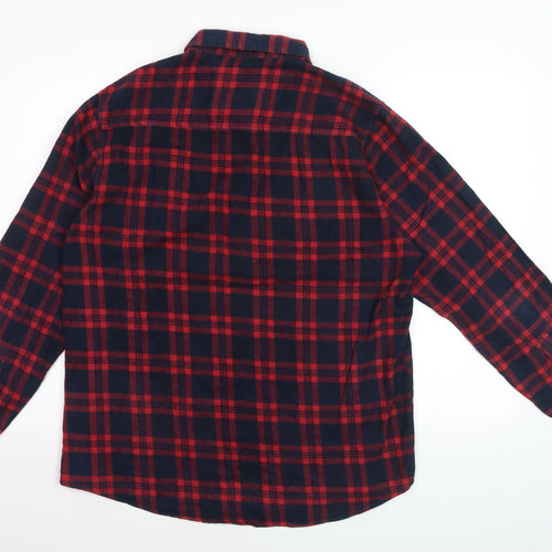 Brave Soul Men's Red Navy Flannel Check Button-Up Shirt Size L