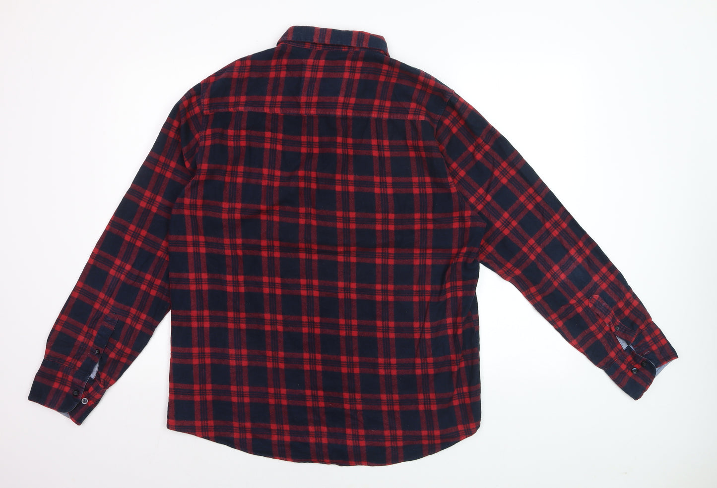 Brave Soul Men's Red Navy Flannel Check Button-Up Shirt Size L
