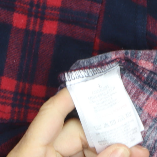 Brave Soul Men's Red Navy Flannel Check Button-Up Shirt Size L