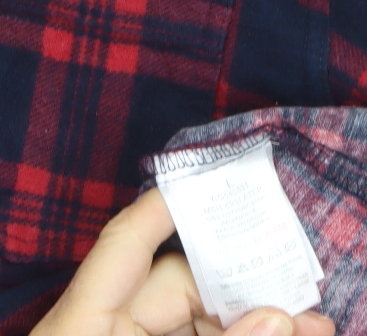Brave Soul Men's Red Navy Flannel Check Button-Up Shirt Size L