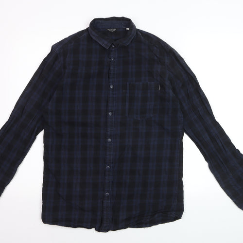 Jack & Jones Men's Blue Check Long Sleeve Cotton Casual Shirt M