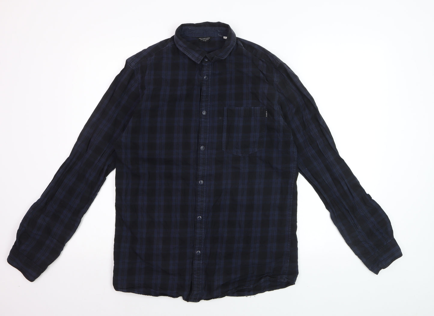 Jack & Jones Men's Blue Check Long Sleeve Cotton Casual Shirt M