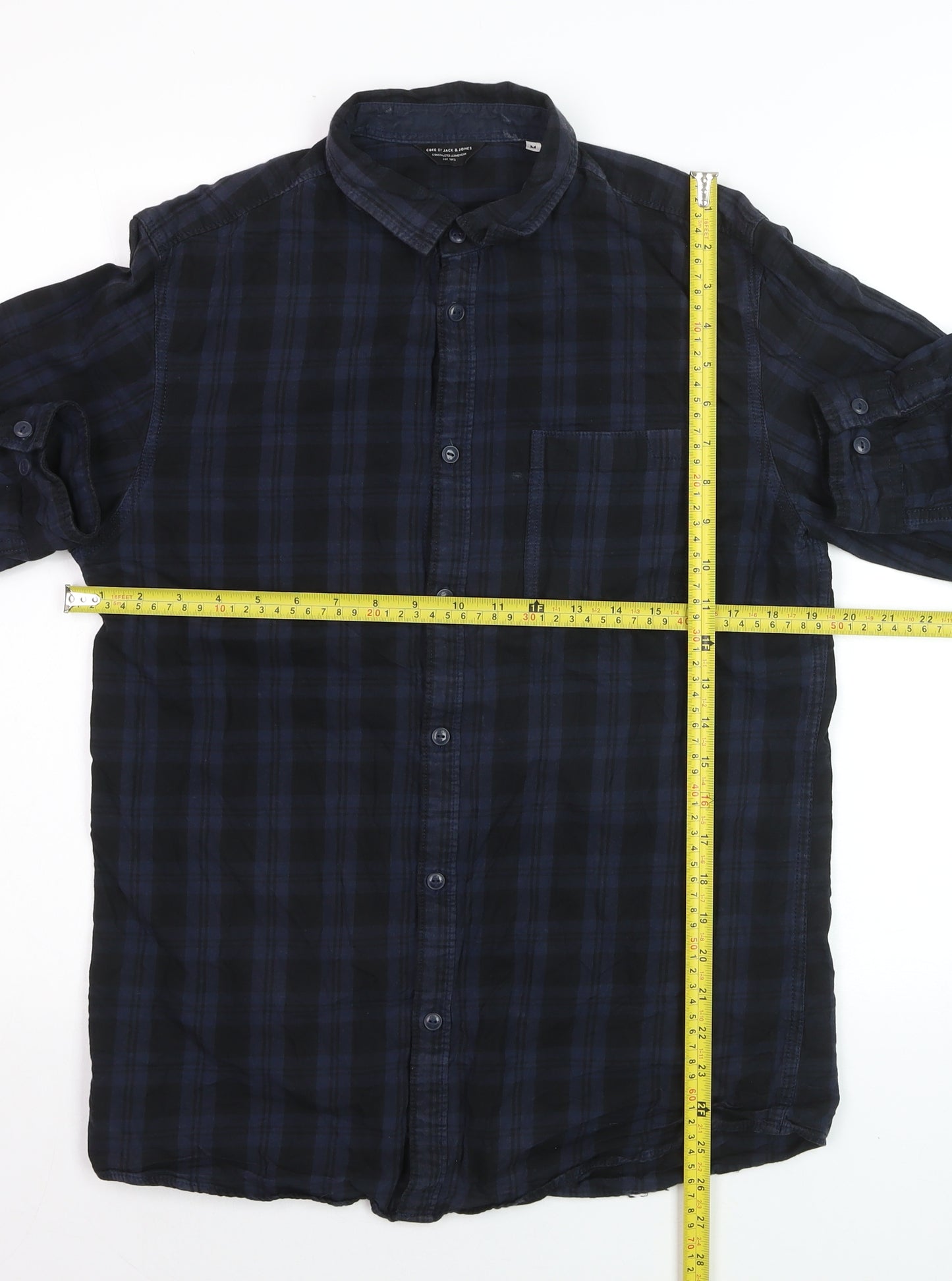 Jack & Jones Men's Blue Check Long Sleeve Cotton Casual Shirt M