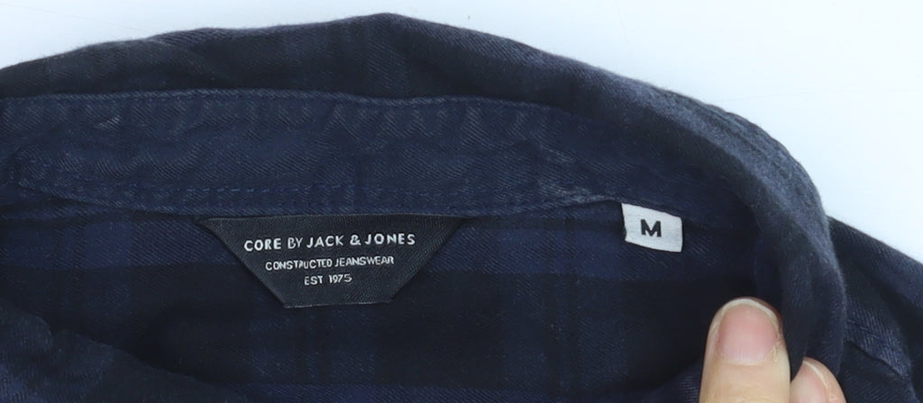 Jack & Jones Men's Blue Check Long Sleeve Cotton Casual Shirt M