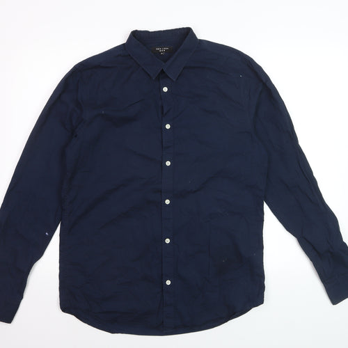 New Look Men Blue Cotton Long Sleeve Regular Fit Button-Up Shirt M