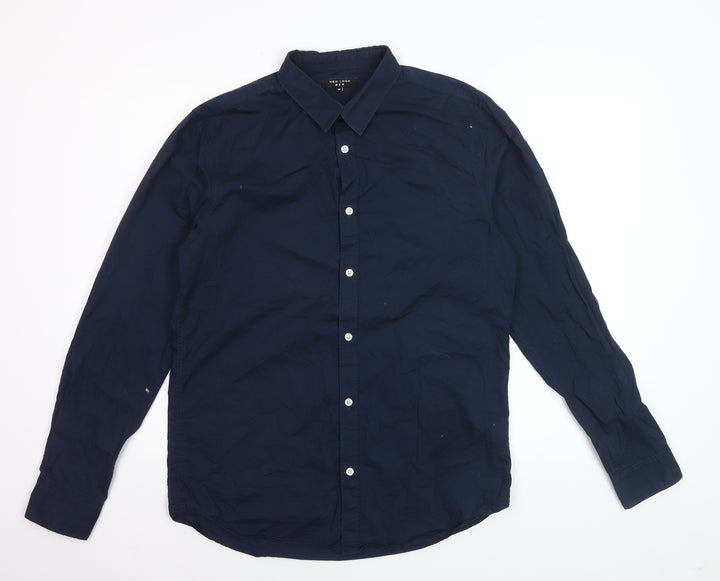 New Look Men Blue Cotton Long Sleeve Regular Fit Button-Up Shirt M