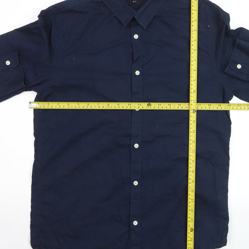 New Look Men Blue Cotton Long Sleeve Regular Fit Button-Up Shirt M