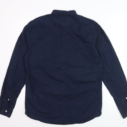 New Look Men Blue Cotton Long Sleeve Regular Fit Button-Up Shirt M