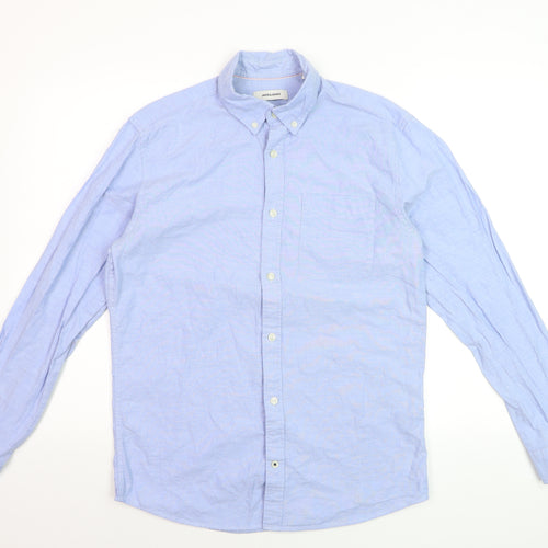 Jack & Jones Men's Blue Button-Down Long Sleeve Cotton Shirt M