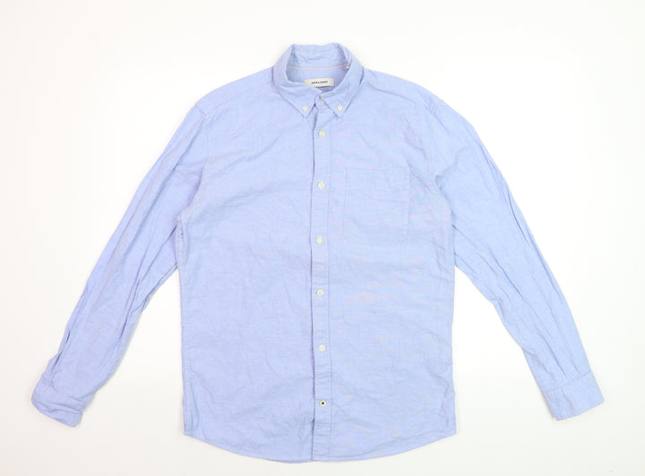 Jack & Jones Men's Blue Button-Down Long Sleeve Cotton Shirt M