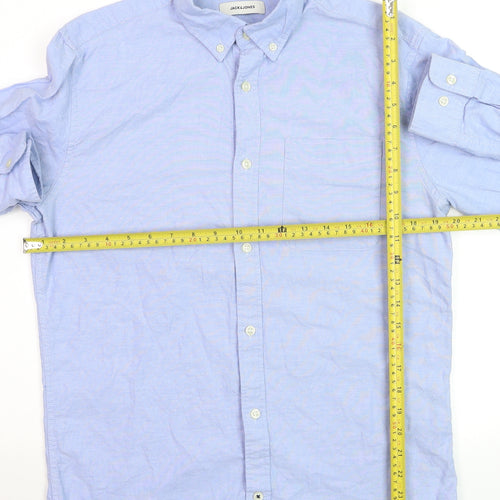 Jack & Jones Men's Blue Button-Down Long Sleeve Cotton Shirt M