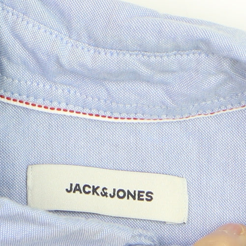 Jack & Jones Men's Blue Button-Down Long Sleeve Cotton Shirt M