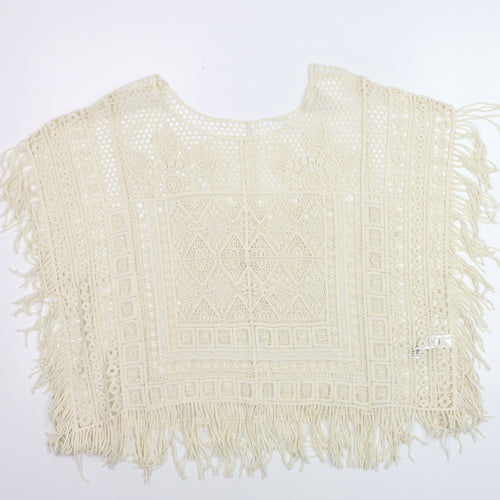 George Women’s Ivory Crochet Fringe Boho Blouse Size Small
