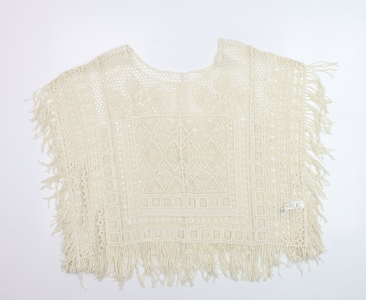 George Women’s Ivory Crochet Fringe Boho Blouse Size Small
