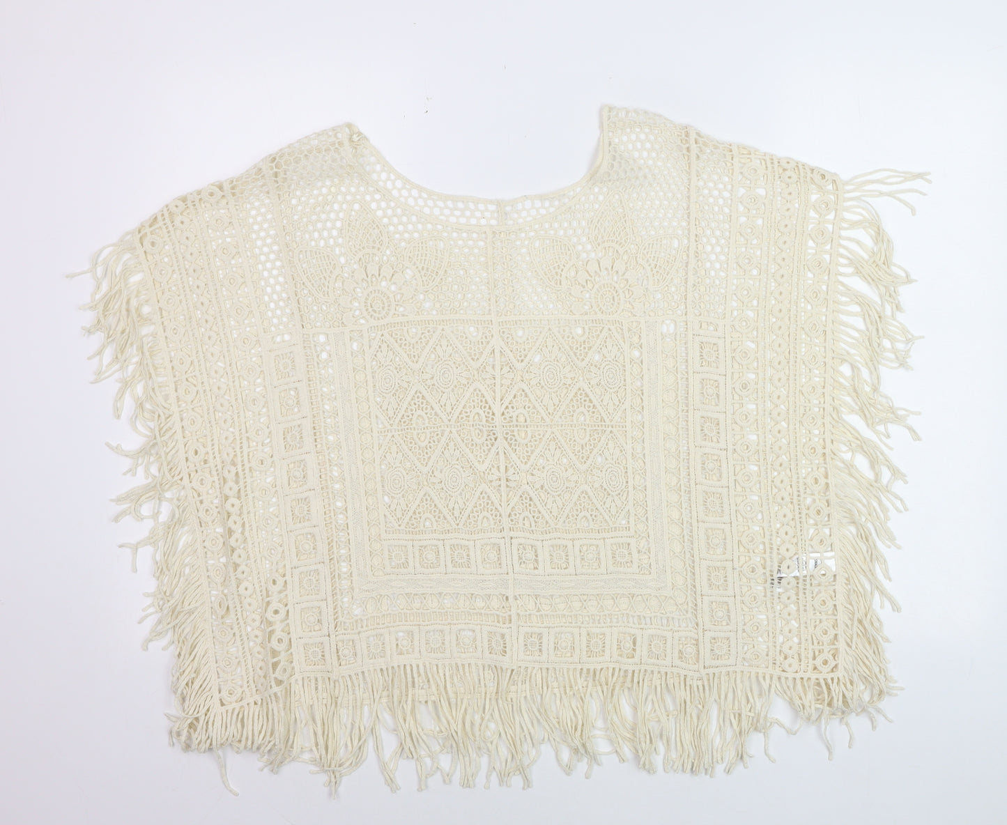 George Women’s Ivory Crochet Fringe Boho Blouse Size Small