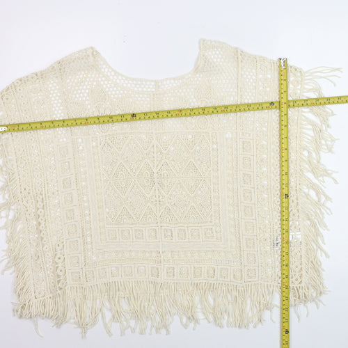 George Women’s Ivory Crochet Fringe Boho Blouse Size Small