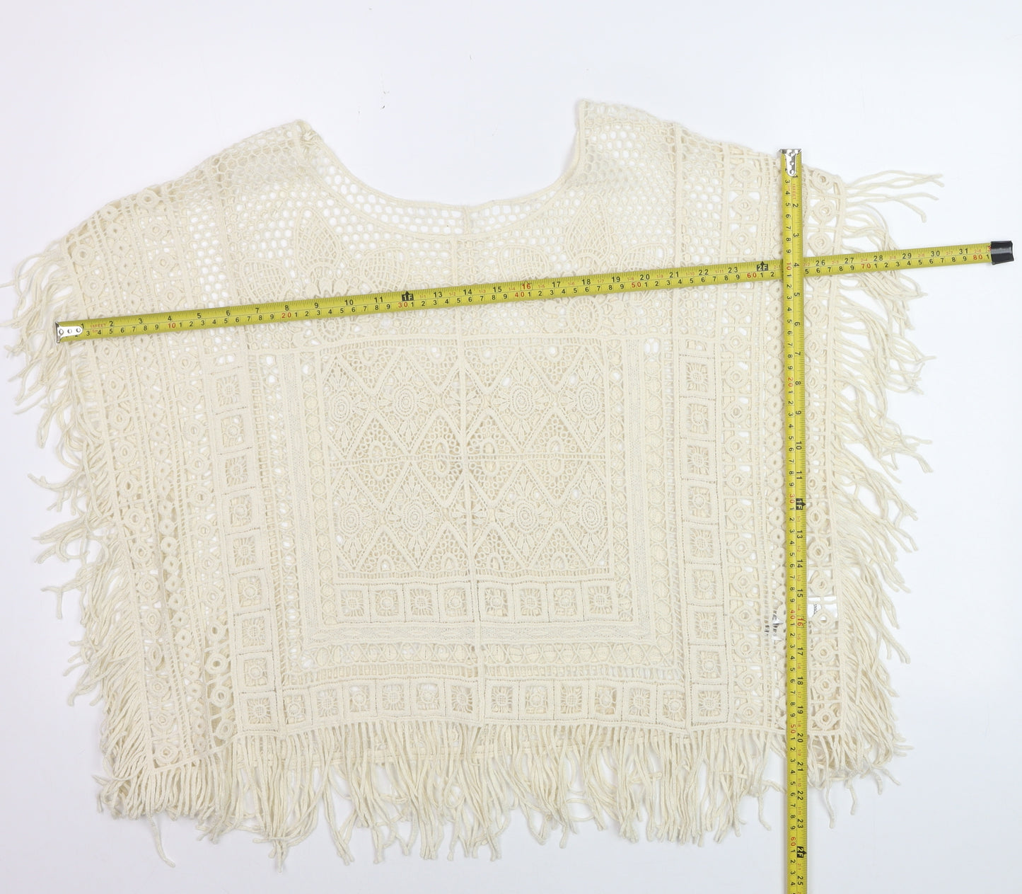 George Women’s Ivory Crochet Fringe Boho Blouse Size Small
