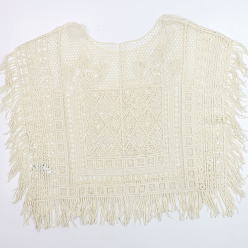 George Women’s Ivory Crochet Fringe Boho Blouse Size Small