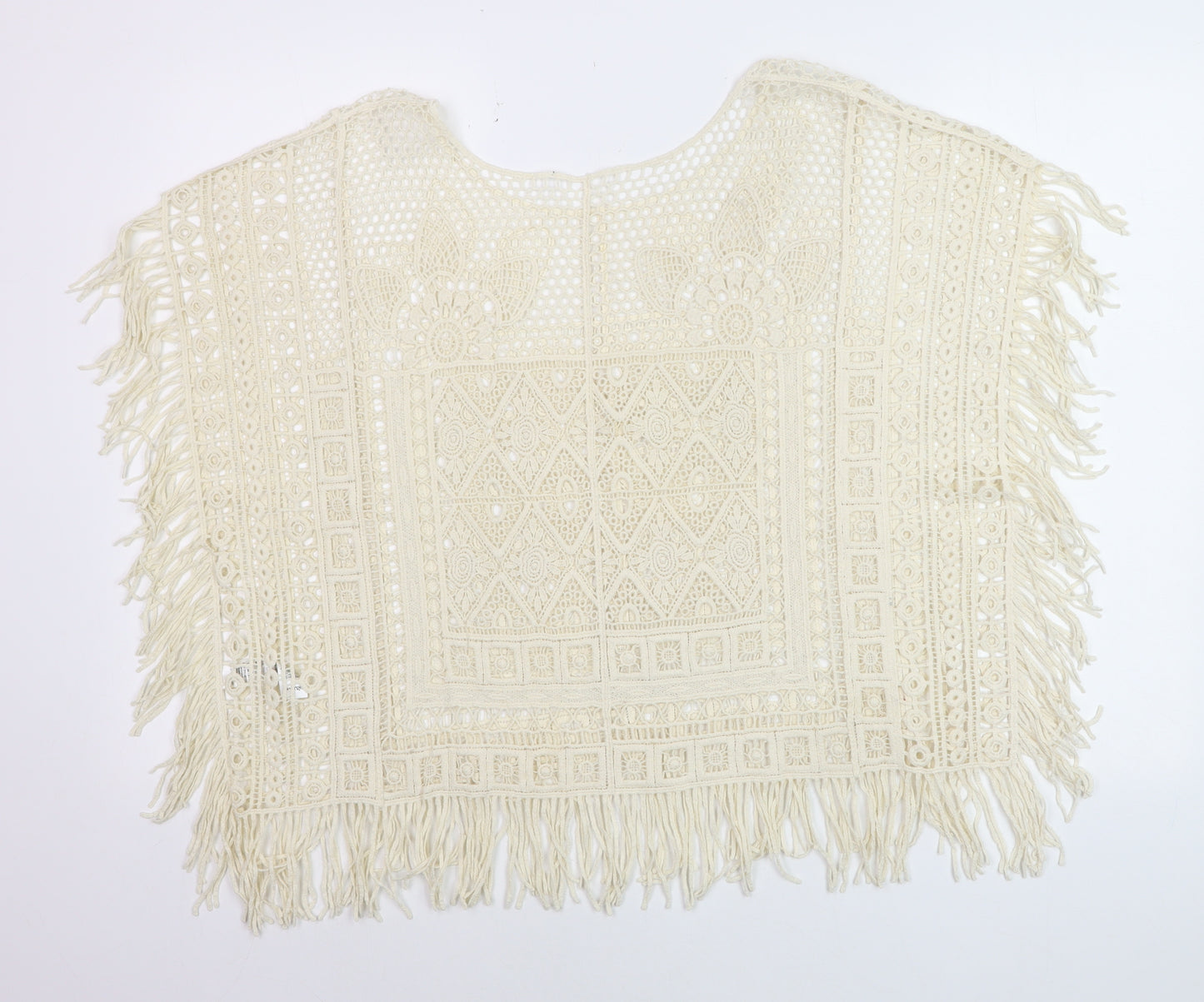 George Women’s Ivory Crochet Fringe Boho Blouse Size Small
