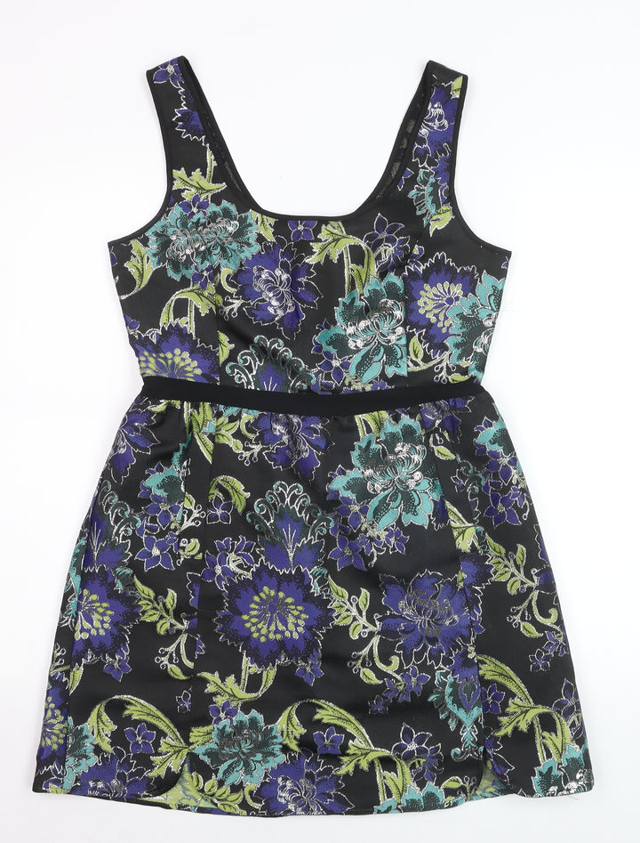 Monsoon Women’s Black Floral Jacquard A-Line Sleeveless Dress UK 10
