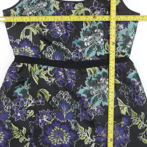 Monsoon Women’s Black Floral Jacquard A-Line Sleeveless Dress UK 10