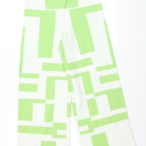 Princess Polly Womens Green Geometric Knit Wide-Leg Trousers L