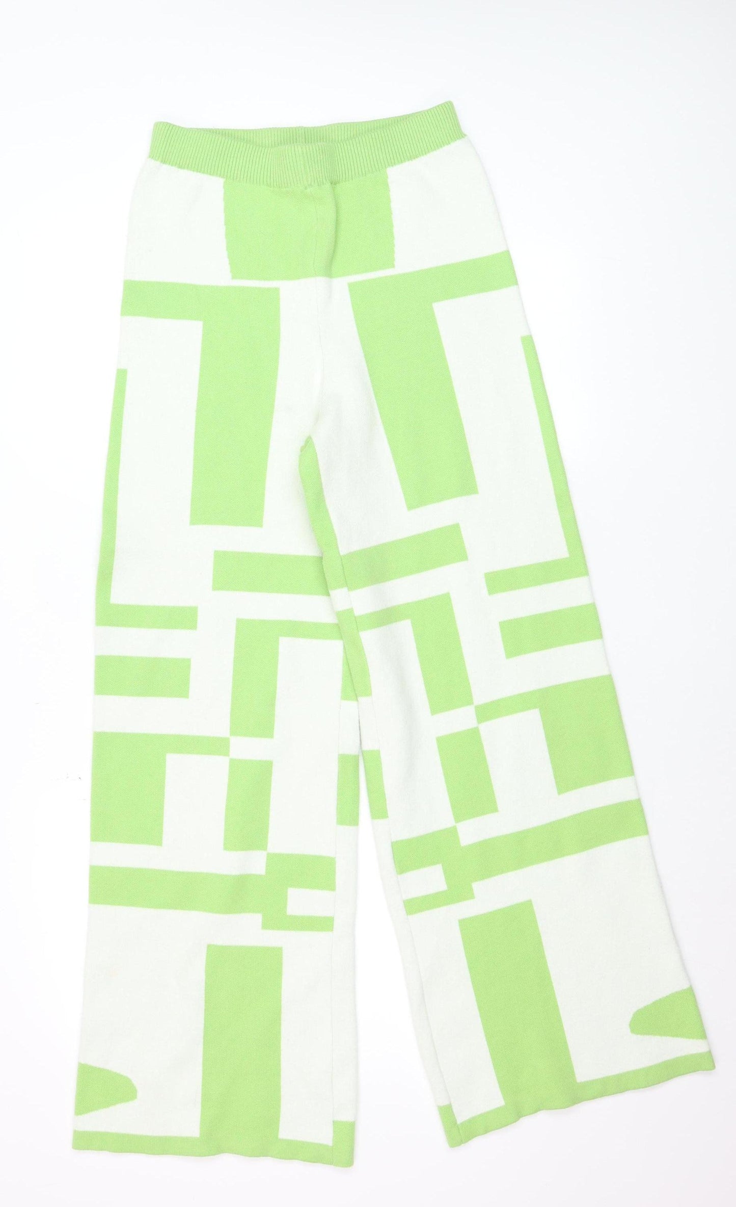 Princess Polly Womens Green Geometric Knit Wide-Leg Trousers L