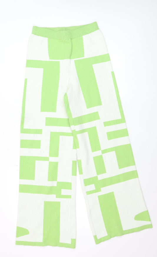 Princess Polly Womens Green Geometric Knit Wide-Leg Trousers L