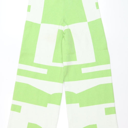 Princess Polly Womens Green Geometric Knit Wide-Leg Trousers L