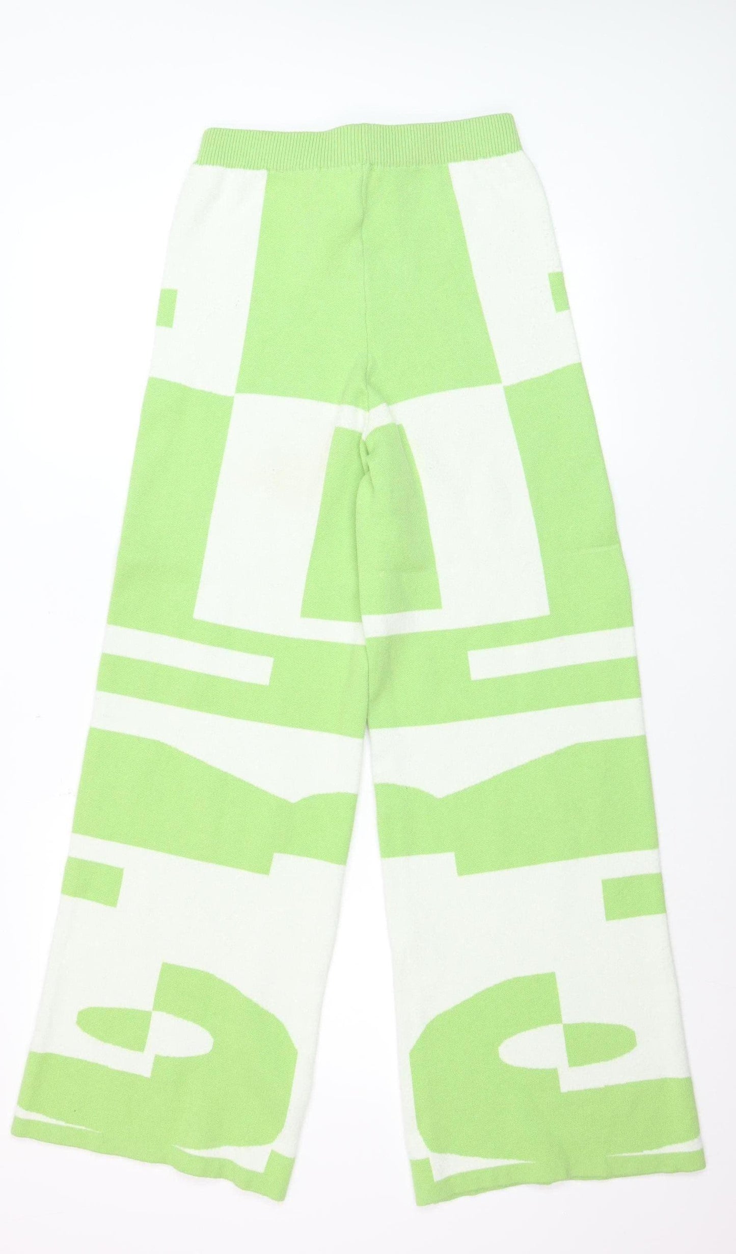 Princess Polly Womens Green Geometric Knit Wide-Leg Trousers L