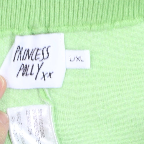 Princess Polly Womens Green Geometric Knit Wide-Leg Trousers L