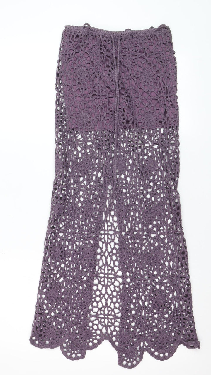 Pull & Bear Women Purple XS Bohemian Crochet Long Skirt