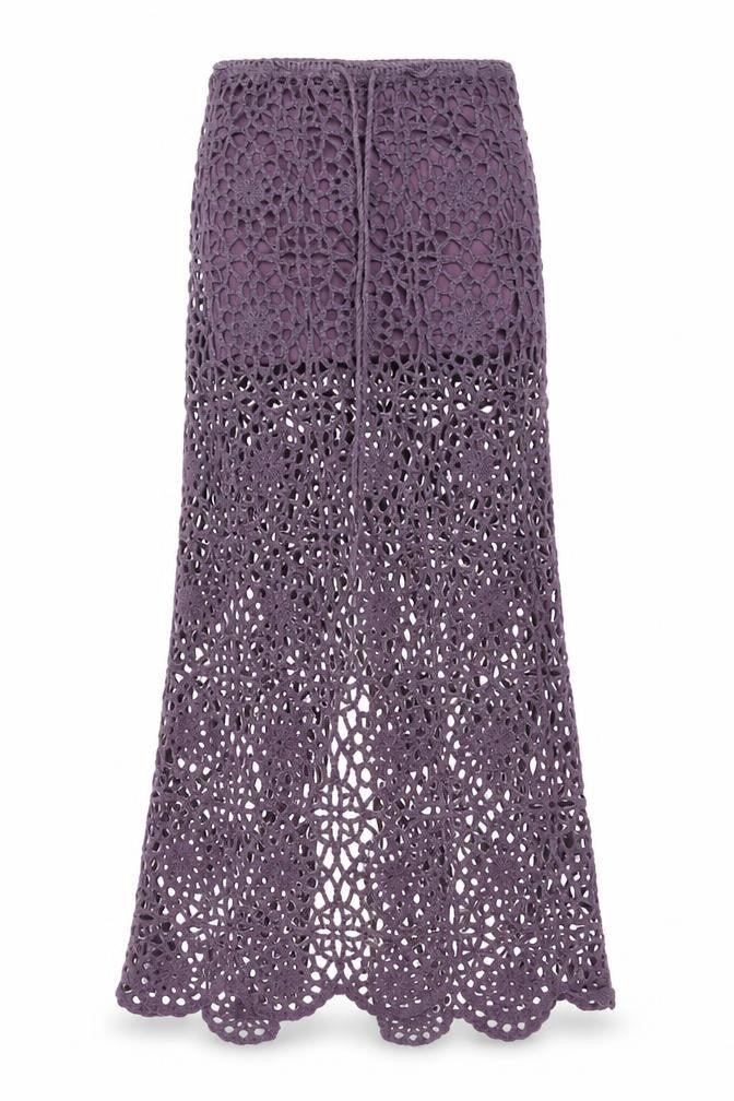 Pull&Bear Women Purple XS Bohemian Crochet Long Skirt
