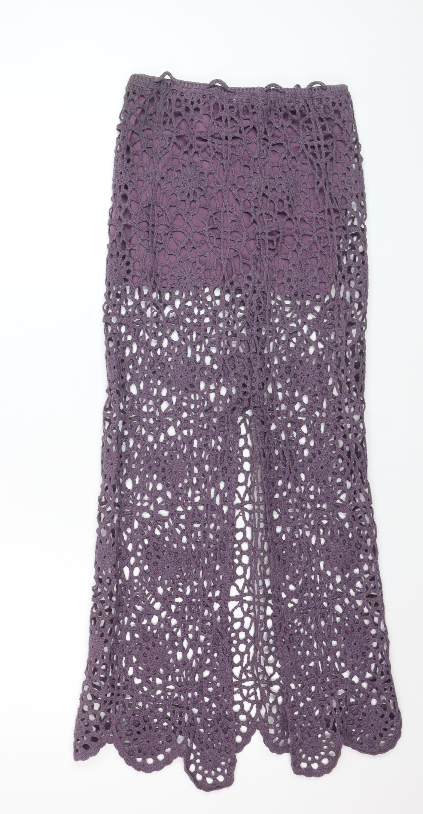 Pull & Bear Women Purple XS Bohemian Crochet Long Skirt