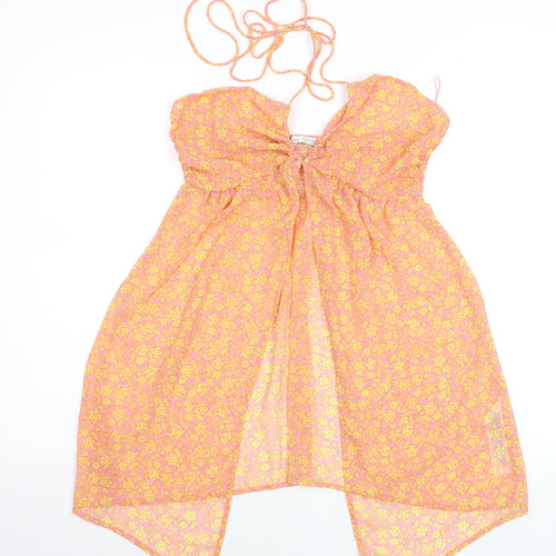 Bershka Women’s Pink Floral Halter Camisole Top Size 8