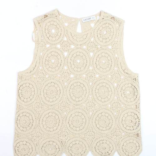 Gallery Women Beige Crochet Sleeveless Tank Top UK 14
